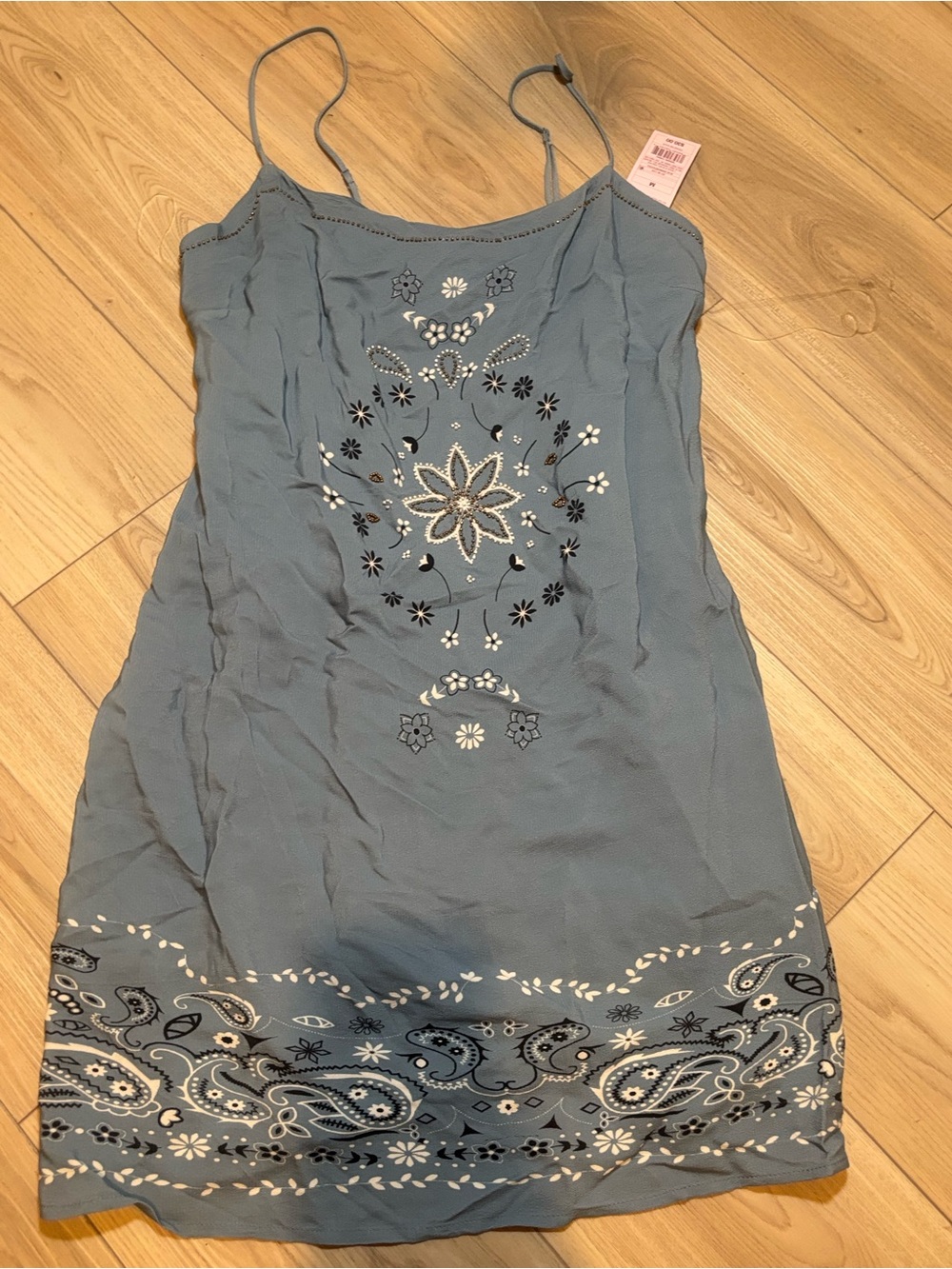wild fable Slate Blue Embroidered Spaghetti-Strap Mini Dress